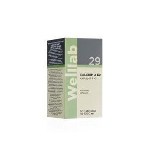 БАД с кальцием для взрослых и детей с 3 лет Welllab Calcium & Vitamin K2, 60 таблеток